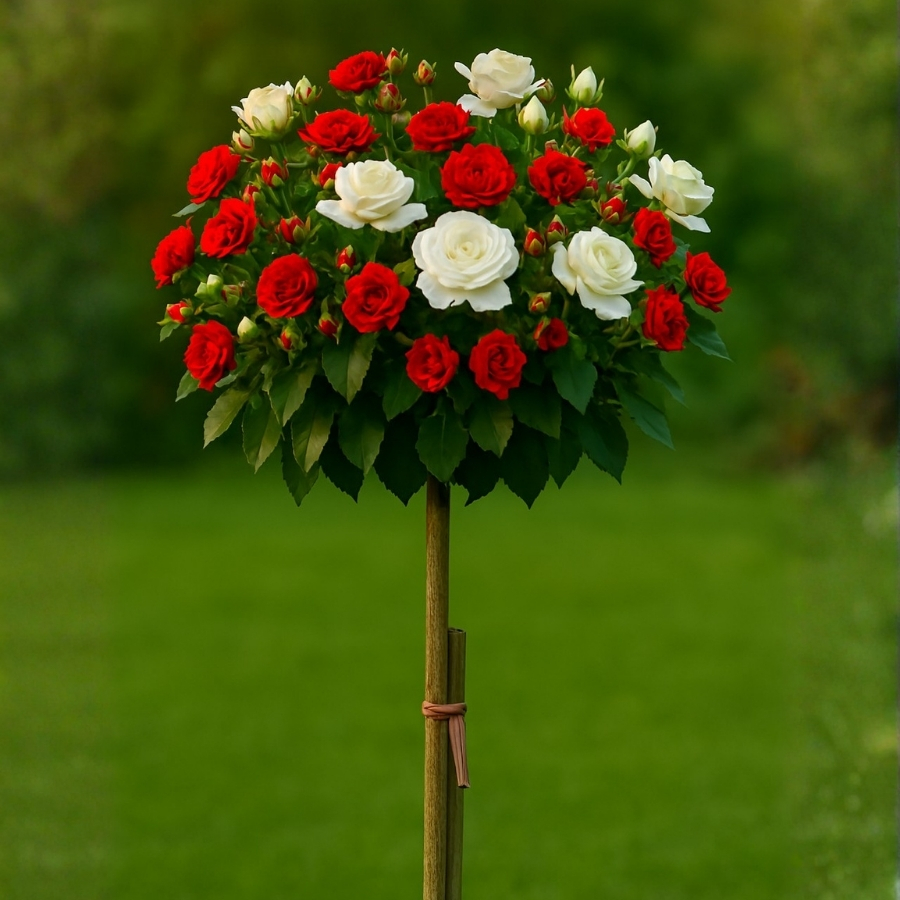 Роза штамбовая Скарлет/Эдельвейс - Dolina-Sad.Ru